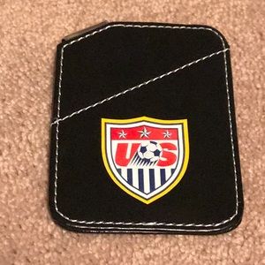 Black leather clip on wallet ID holder US Soccer